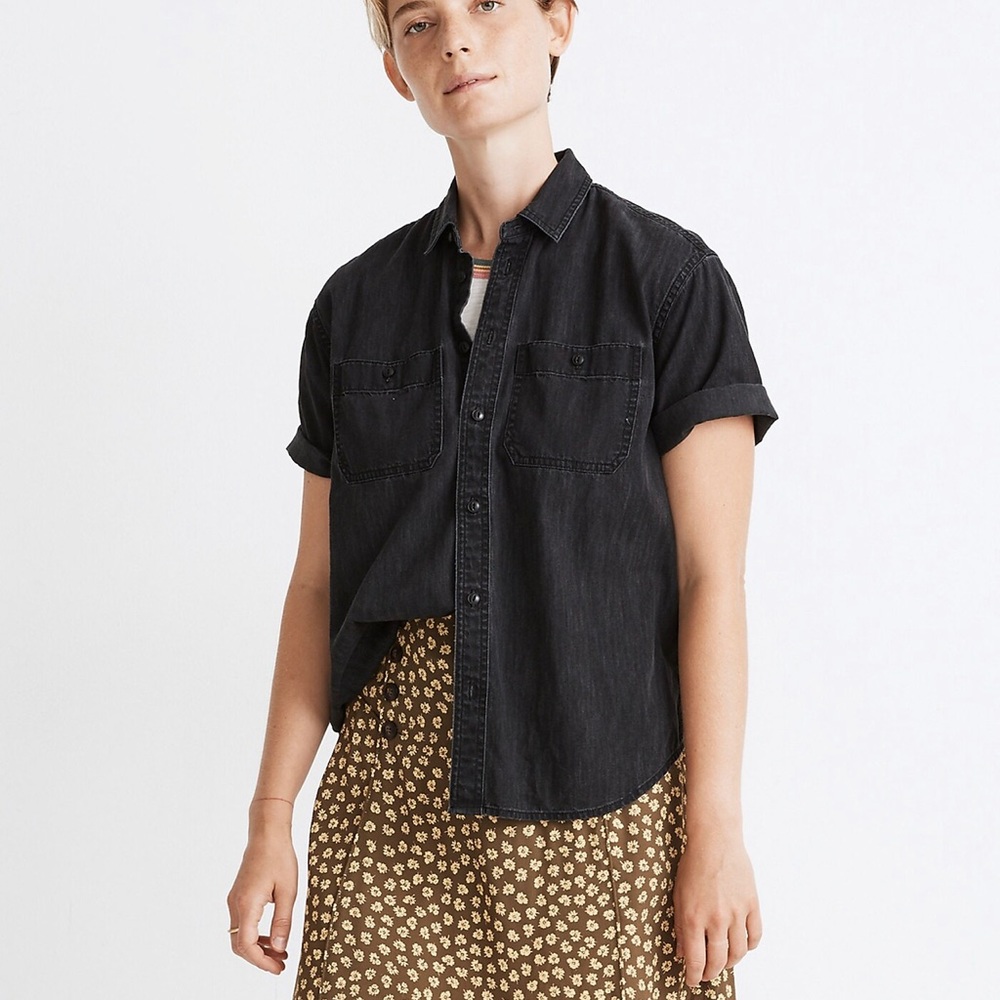 Madewell Denim Oversized Ex-Boyfriend Short-Sleeve Shirt in Lunar Wash
